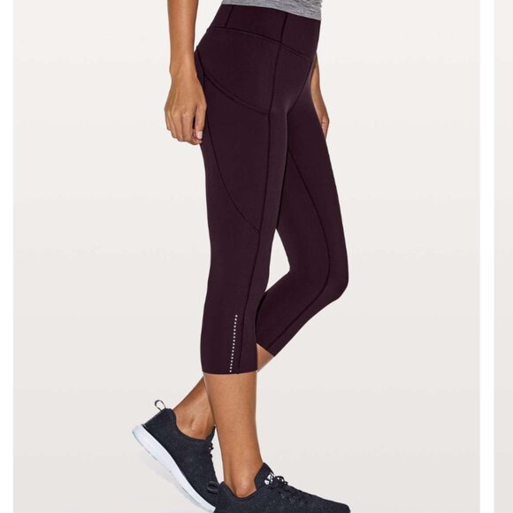 Lululemon Fast & Free Crop II *Nulux 19" Black Cherry - Size 6 Leggings Pockets - Picture 1 of 8